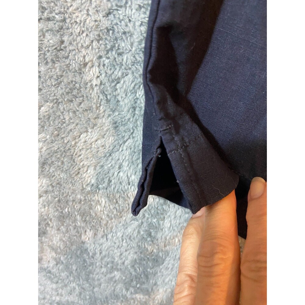 Lee Linen Blend Cropped Pants Size 14 straight Leg Front Tie Navy Blue Size 14 - Picture 7 of 13